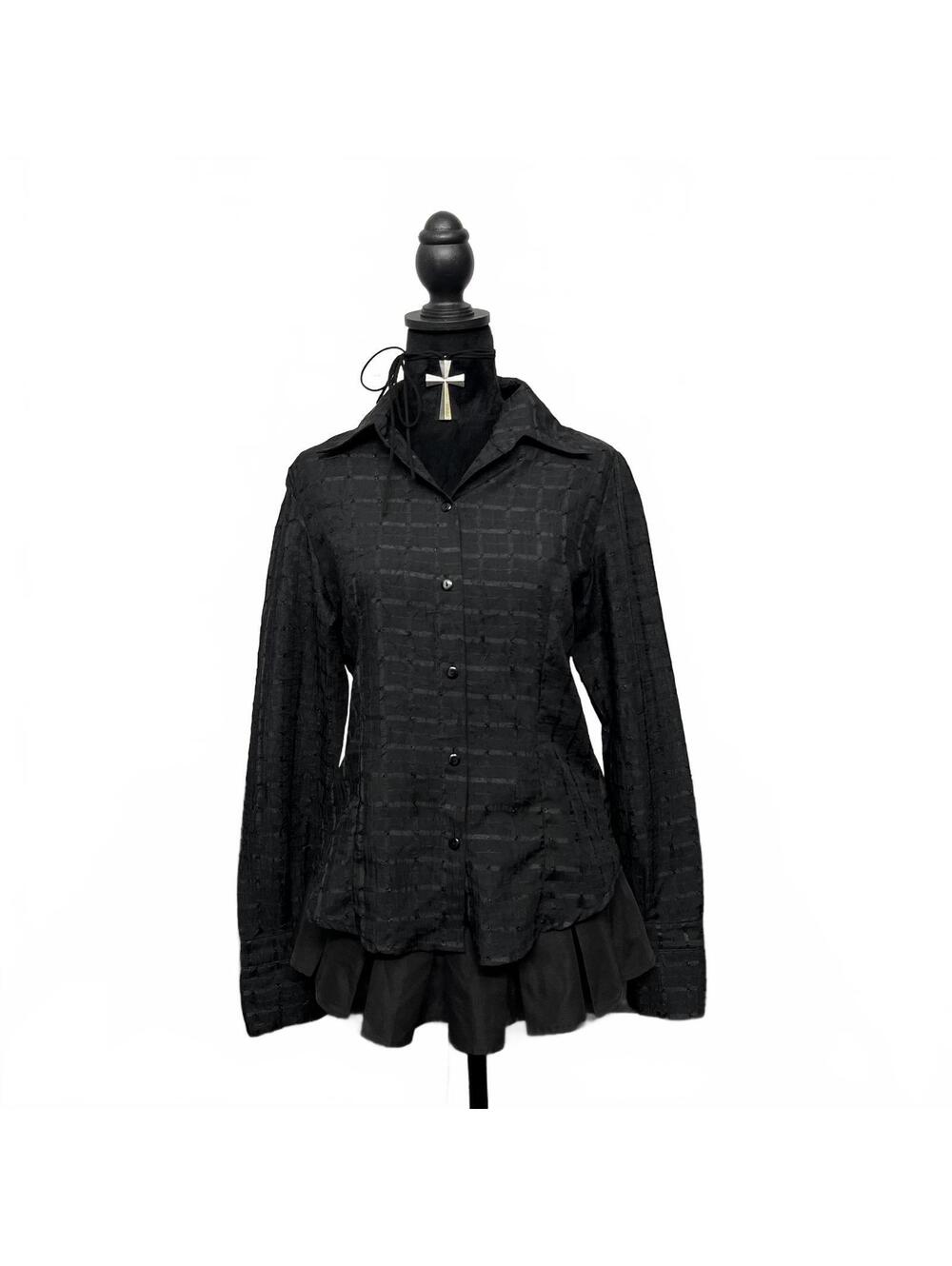 Vintage Nicole Benisti Point Zero Sz S Black Textured Long Sleeve Button Up Goth